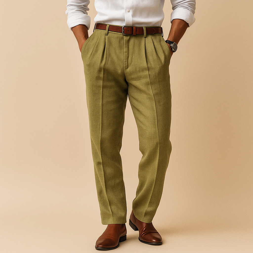 Spodnie plisowane, zwężane, męskie – strukturalne zakładki i matowa powierzchnia 4