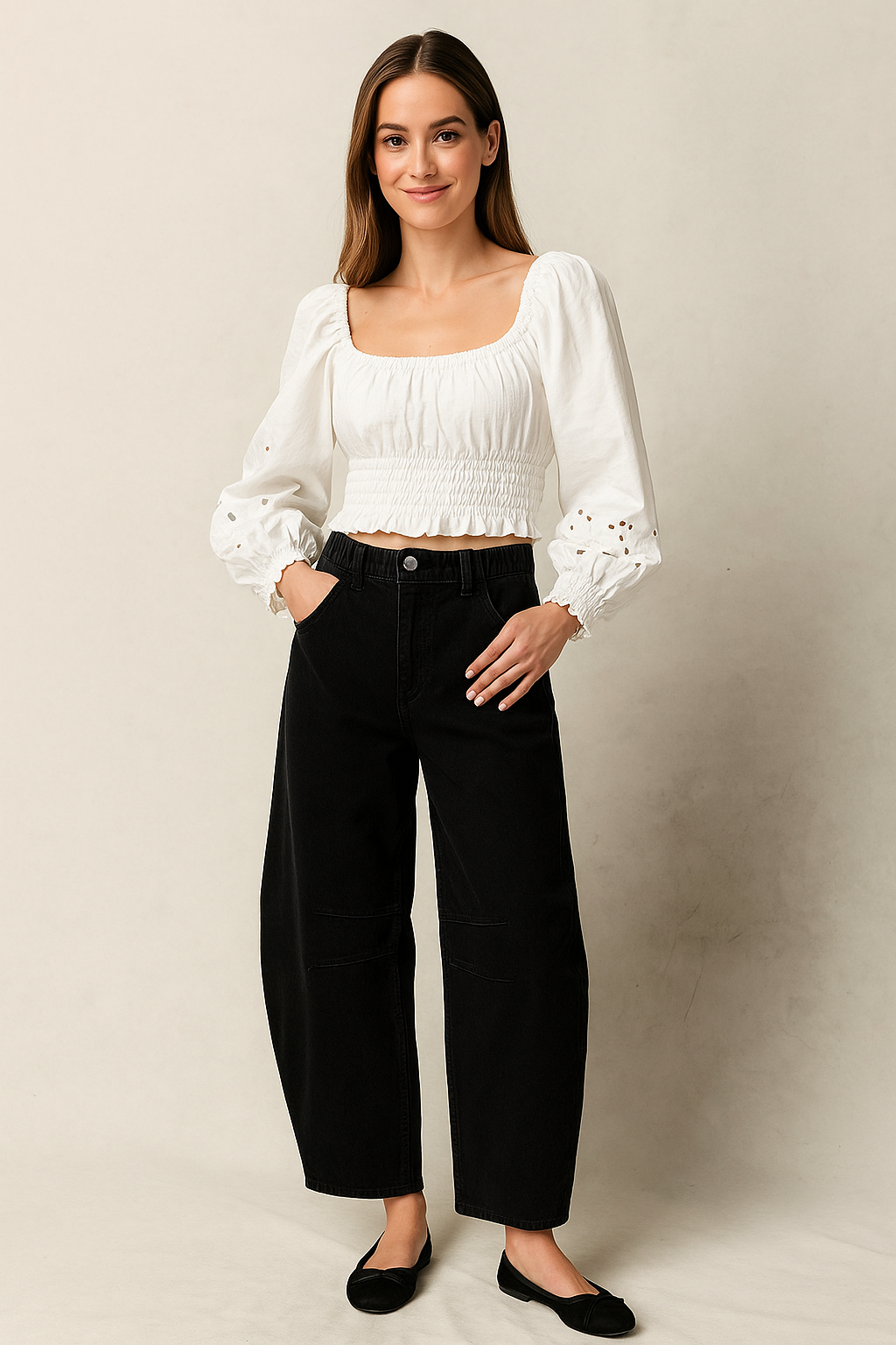 Spodnie z szerokimi nogawkami dla kobiet – teksturowany wygląd tkaniny z elastyczną talią 7