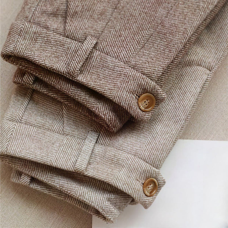 Spodnie z wysokim stanem w jodełkę dla mężczyzn 4