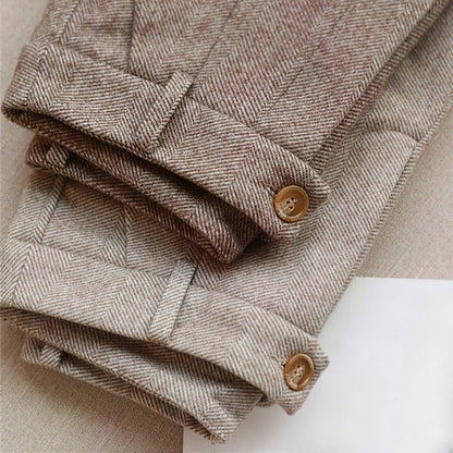 Spodnie z wysokim stanem w jodełkę dla mężczyzn 4