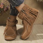 Stylowe Cowboy Stiefelety Damskie z Wygodną Płaską Sową i Boczny Zamek