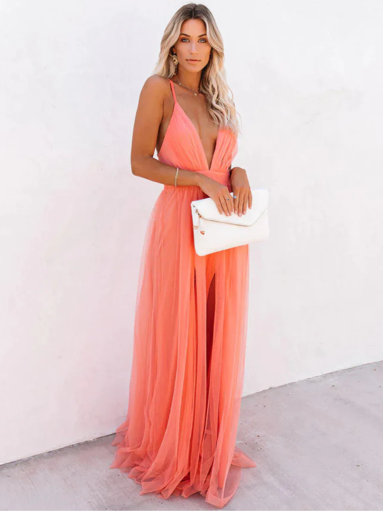 Sukienka bez rękawów z dekoltem w serek dla kobiet – dopasowana talia i luźna sylwetka 1