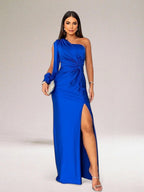 Sukienka dla gości weselnych damska – jedwabisty wygląd z drapowaną talią 2