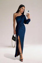 Sukienka dla gości weselnych damska – jedwabisty wygląd z drapowaną talią 3