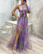 Sukienka dla gości weselnych damska – prześwitujący rękaw i warstwowy wygląd zewnętrzny 0