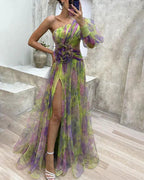 Sukienka dla gości weselnych damska – prześwitujący rękaw i warstwowy wygląd zewnętrzny 5