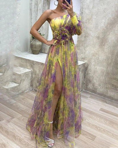 Sukienka dla gości weselnych damska – prześwitujący rękaw i warstwowy wygląd zewnętrzny 6