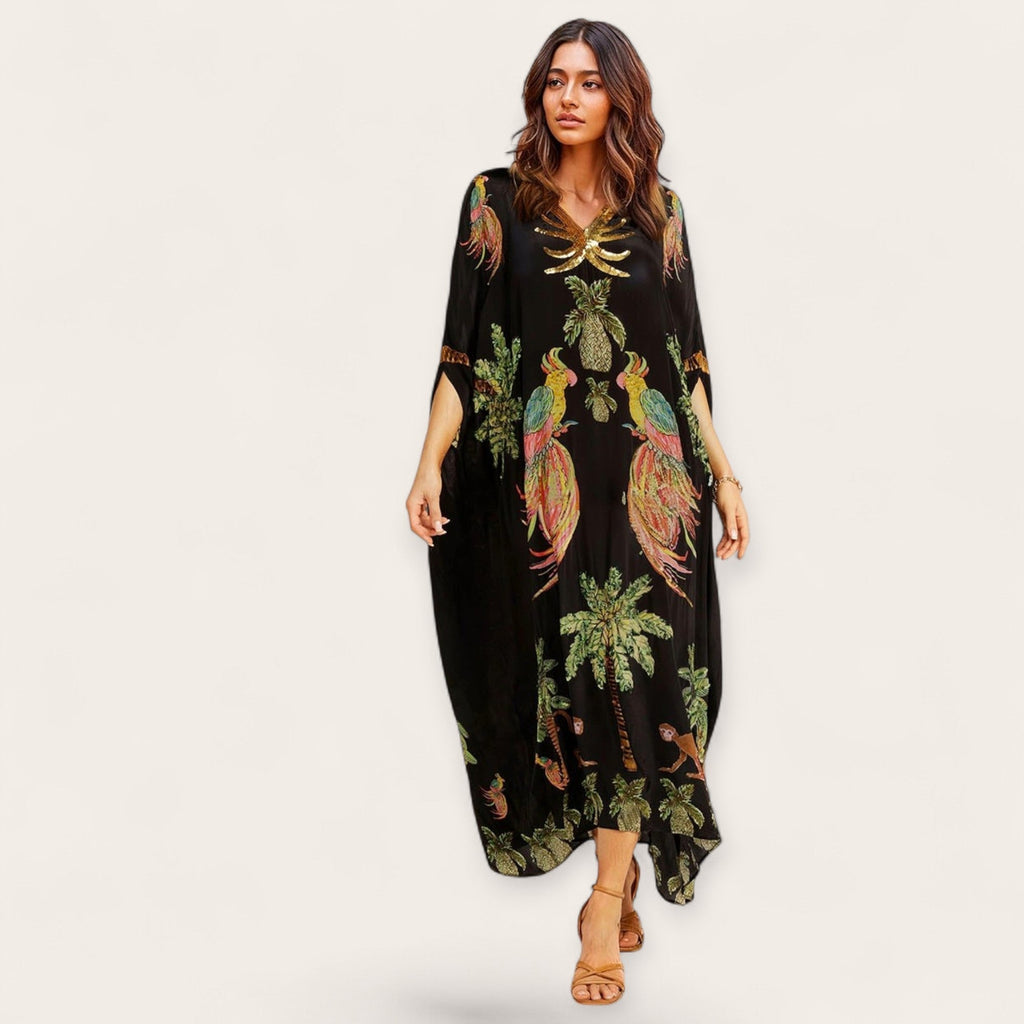 Sukienka kaftan z tropikalnym nadrukiem dla kobiet 1