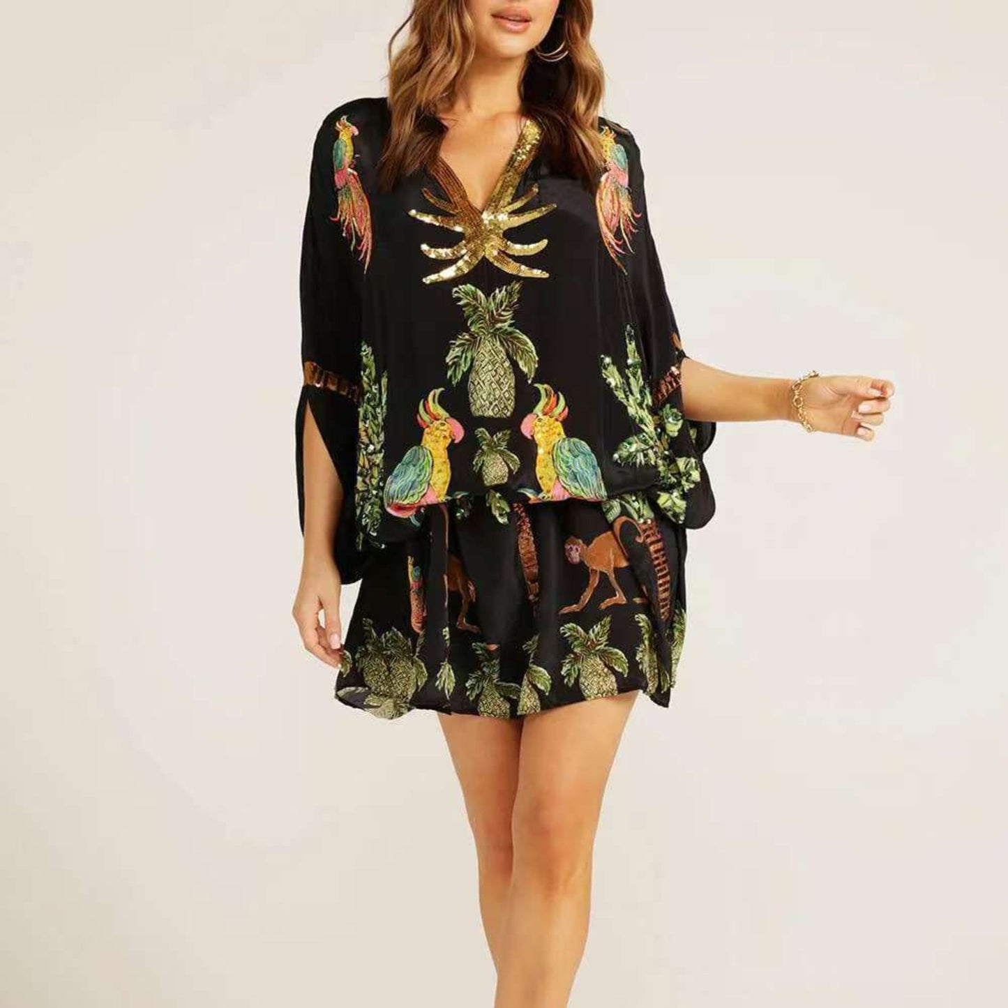 Sukienka kaftan z tropikalnym nadrukiem dla kobiet 3