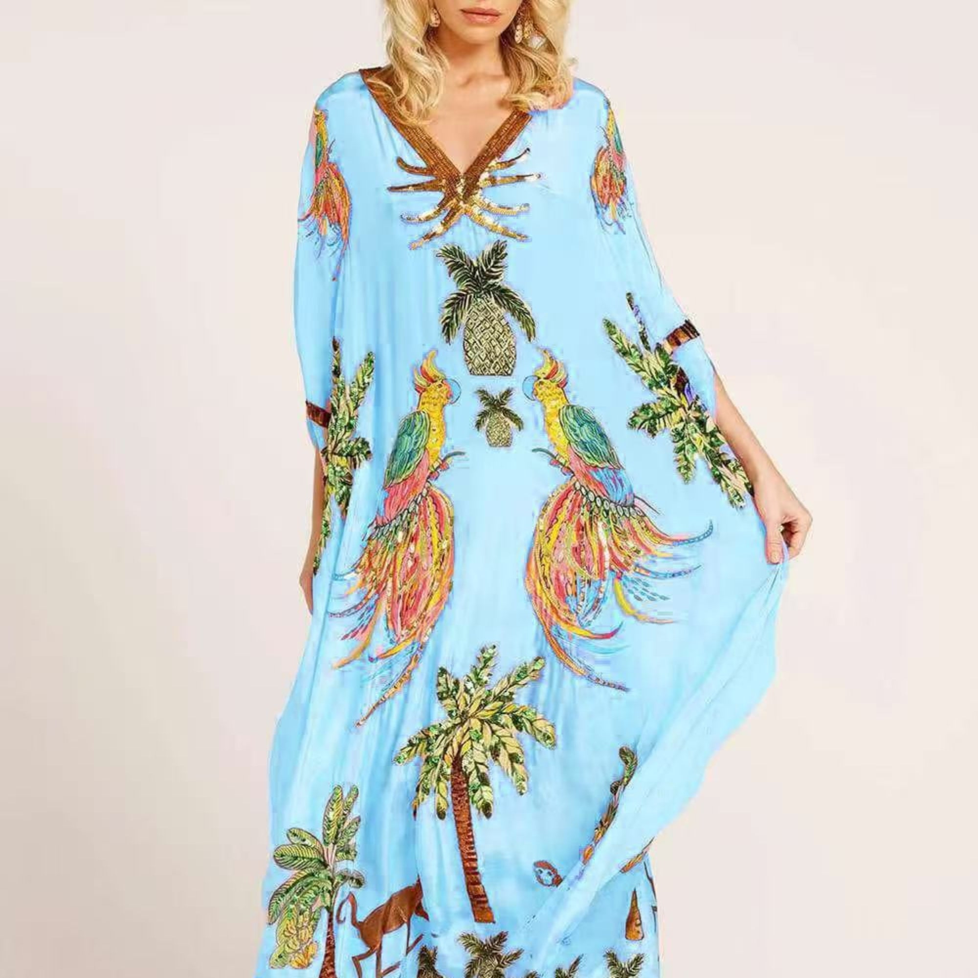 Sukienka kaftan z tropikalnym nadrukiem dla kobiet 8