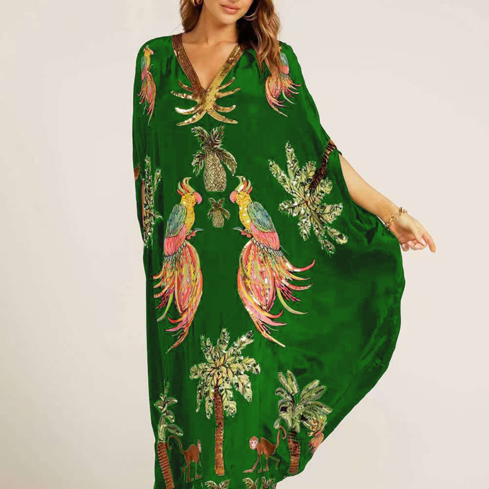 Sukienka kaftan z tropikalnym nadrukiem dla kobiet 9