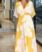 Sukienka maxi w kwiaty – dekolt w serek i podwyższony stan dla kobiet 1