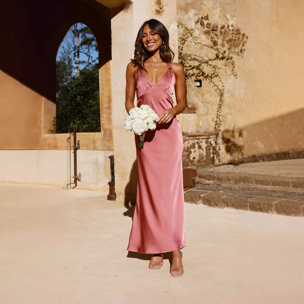 Sukienka maxi z satyny damskiej – krój bez rękawów i pełna długość 2