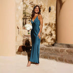 Sukienka maxi z satyny damskiej – krój bez rękawów i pełna długość 4