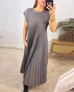 Sukienka midi z krótkim rękawem i plisami dla kobiet 7