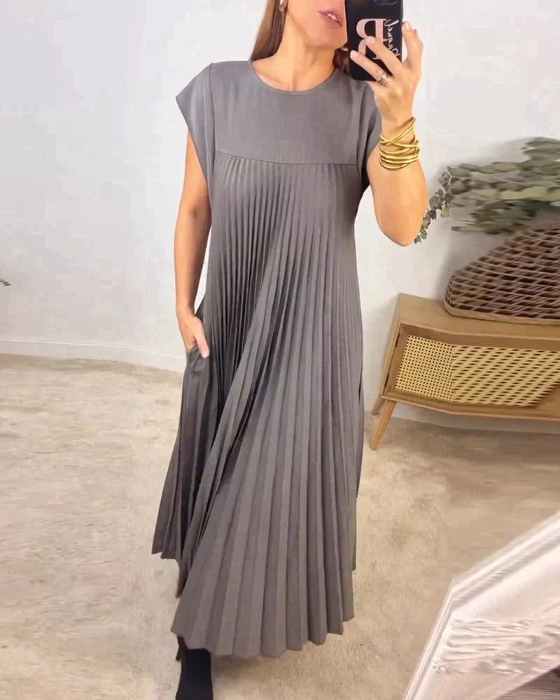 Sukienka midi z krótkim rękawem i plisami dla kobiet 7