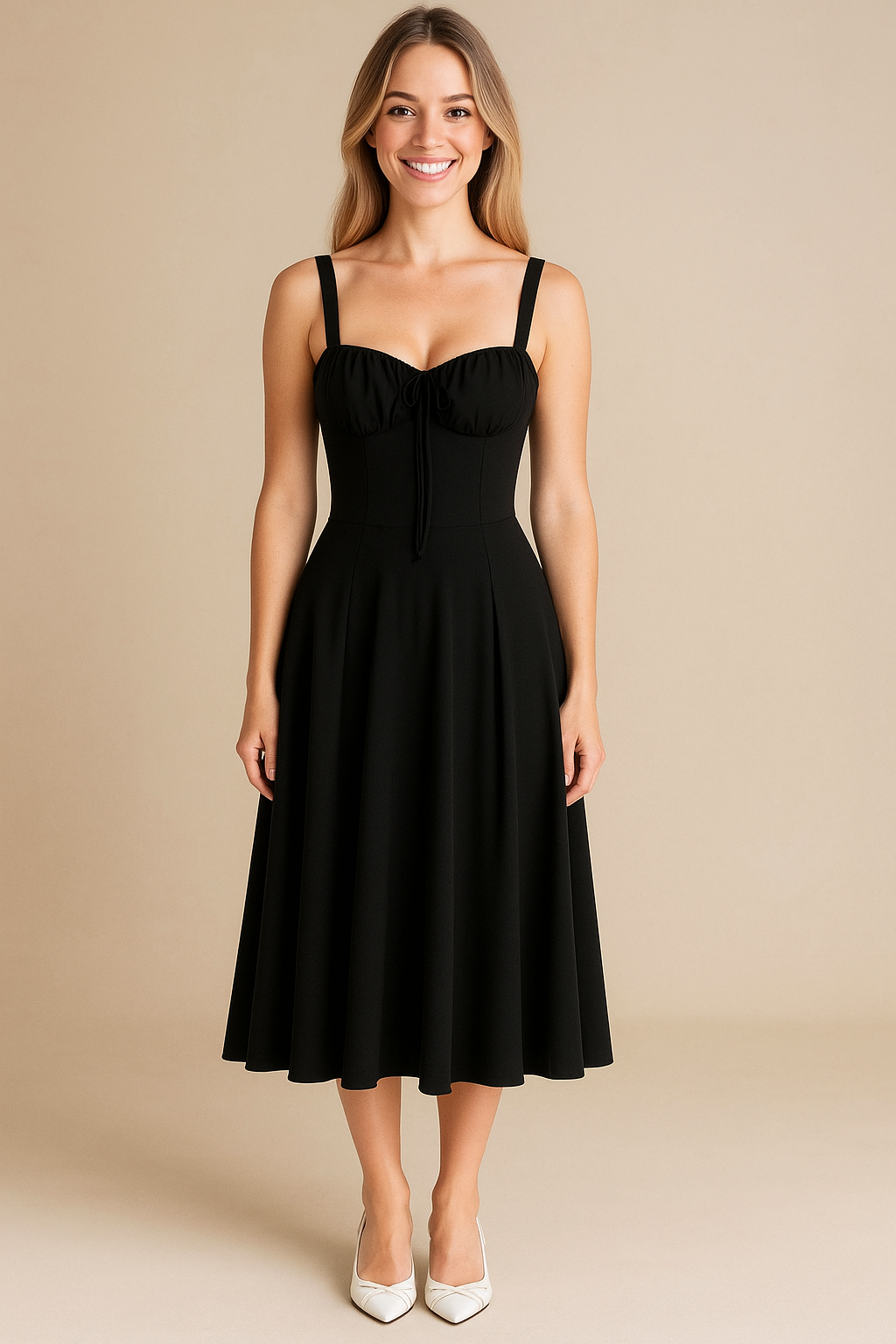 Sukienka midi ze sznurowaniem z tyłu i kokardą dla kobiet 1