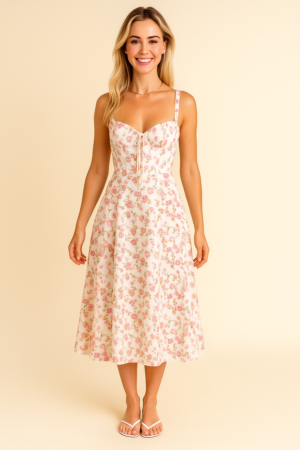 Sukienka midi ze sznurowaniem z tyłu i kokardą dla kobiet 2