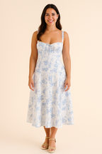 Sukienka midi ze sznurowaniem z tyłu i kokardą dla kobiet 3