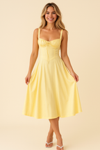 Sukienka midi ze sznurowaniem z tyłu i kokardą dla kobiet 7