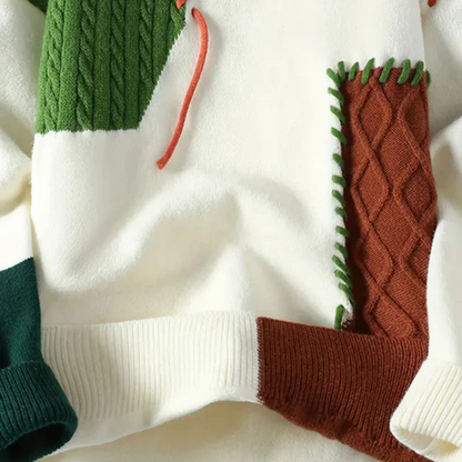 Sweter patchworkowy z dzianiny kablowej dla mężczyzn 3