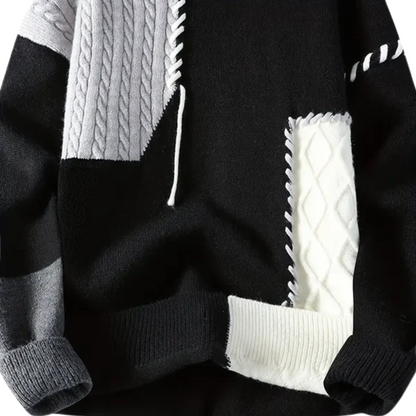 Sweter patchworkowy z dzianiny kablowej dla mężczyzn 4