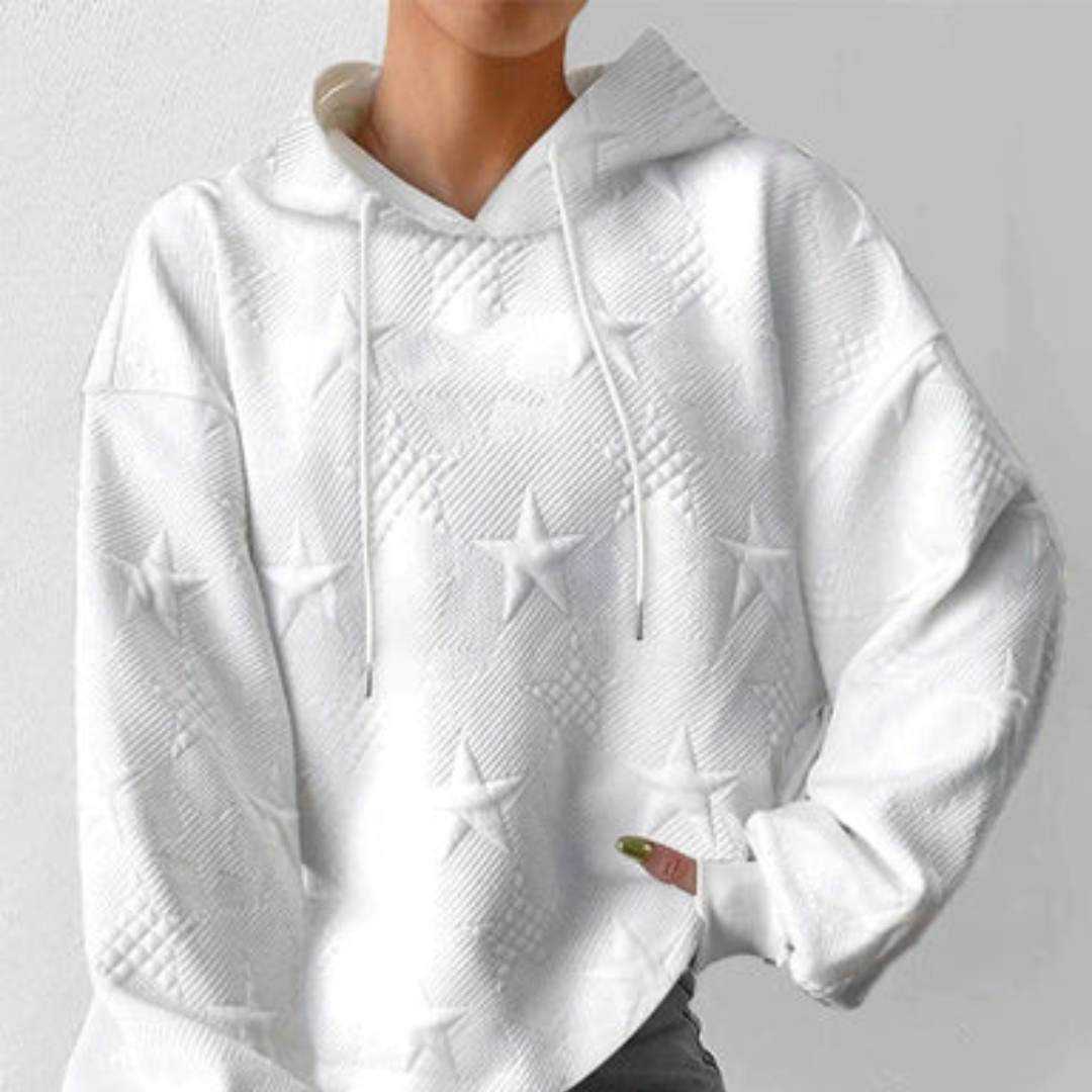 Sweter z kapturem damski – dzianinowy wygląd z wytłoczonym wzorem gwiazdy 1