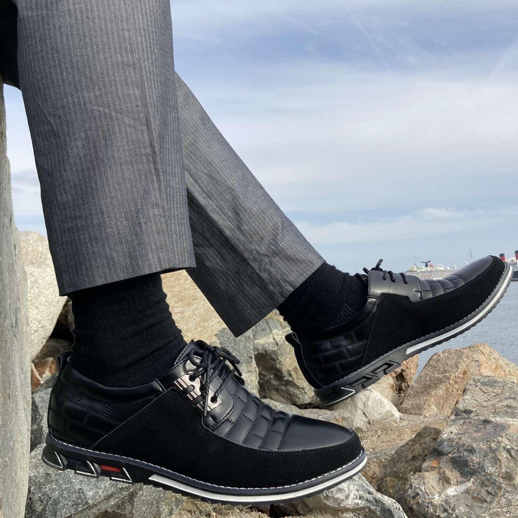 Sznurowane buty typu derby męskie – pikowana cholewka i gruba gumowa podeszwa 1