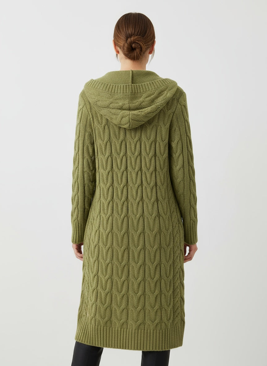 TULIA | DŁUGI DZIANINOWY KARDIGAN – NOWOCZESNA WSZECHSTRONNOŚĆ Z DETALEM KAPTURA 2