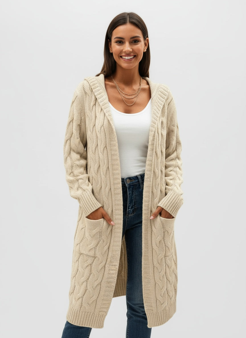 TULIA | DŁUGI DZIANINOWY KARDIGAN – NOWOCZESNA WSZECHSTRONNOŚĆ Z DETALEM KAPTURA 3