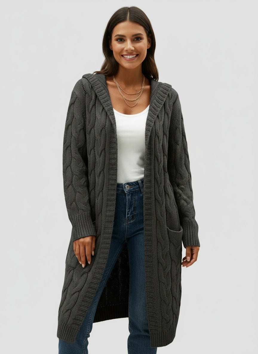 TULIA | DŁUGI DZIANINOWY KARDIGAN – NOWOCZESNA WSZECHSTRONNOŚĆ Z DETALEM KAPTURA 4
