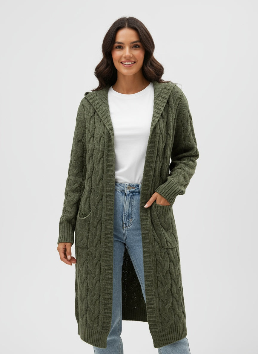 TULIA | DŁUGI DZIANINOWY KARDIGAN – NOWOCZESNA WSZECHSTRONNOŚĆ Z DETALEM KAPTURA 6