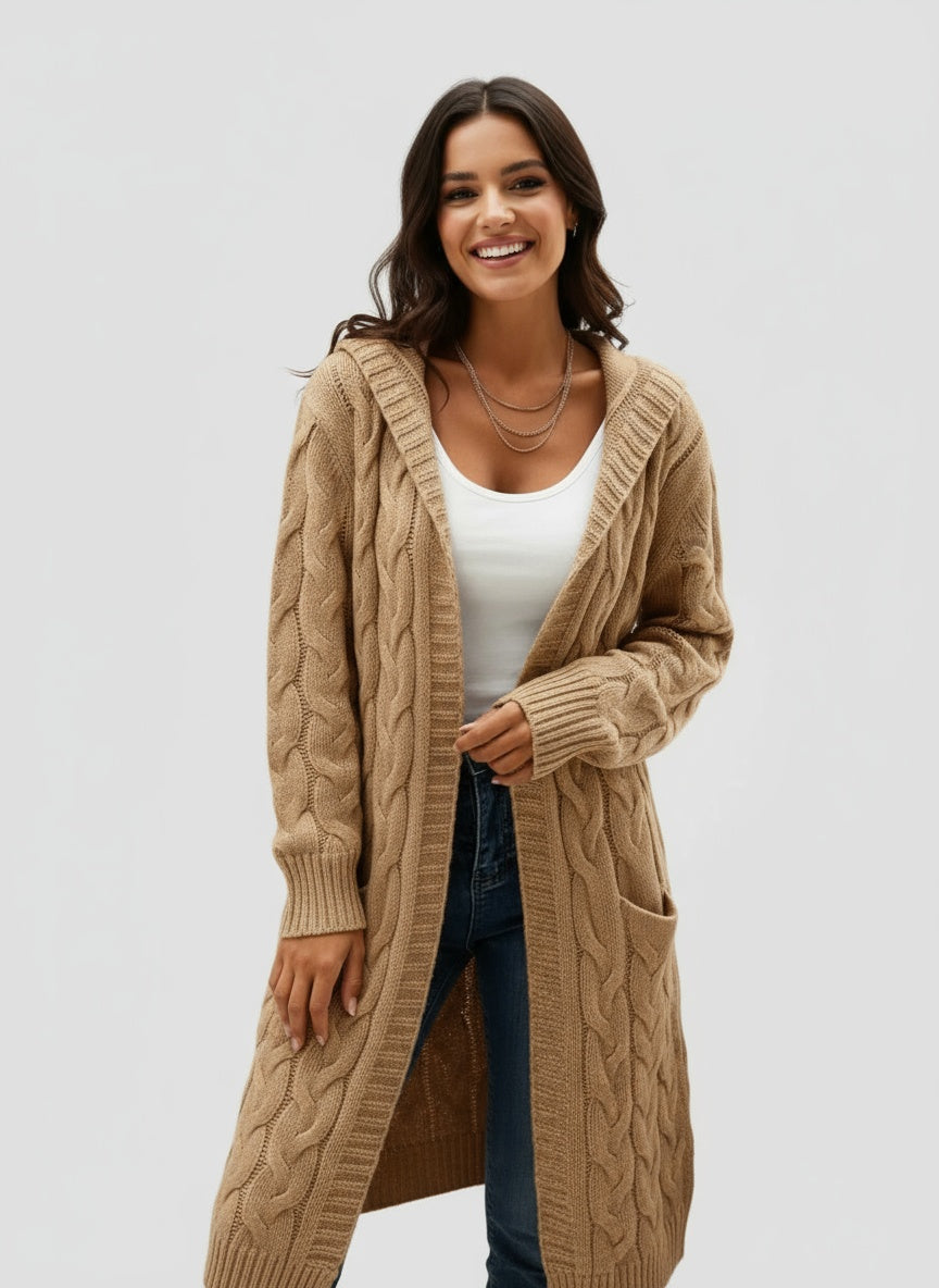 TULIA | DŁUGI DZIANINOWY KARDIGAN – NOWOCZESNA WSZECHSTRONNOŚĆ Z DETALEM KAPTURA 7