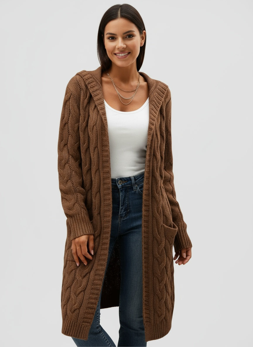 TULIA | DŁUGI DZIANINOWY KARDIGAN – NOWOCZESNA WSZECHSTRONNOŚĆ Z DETALEM KAPTURA 8