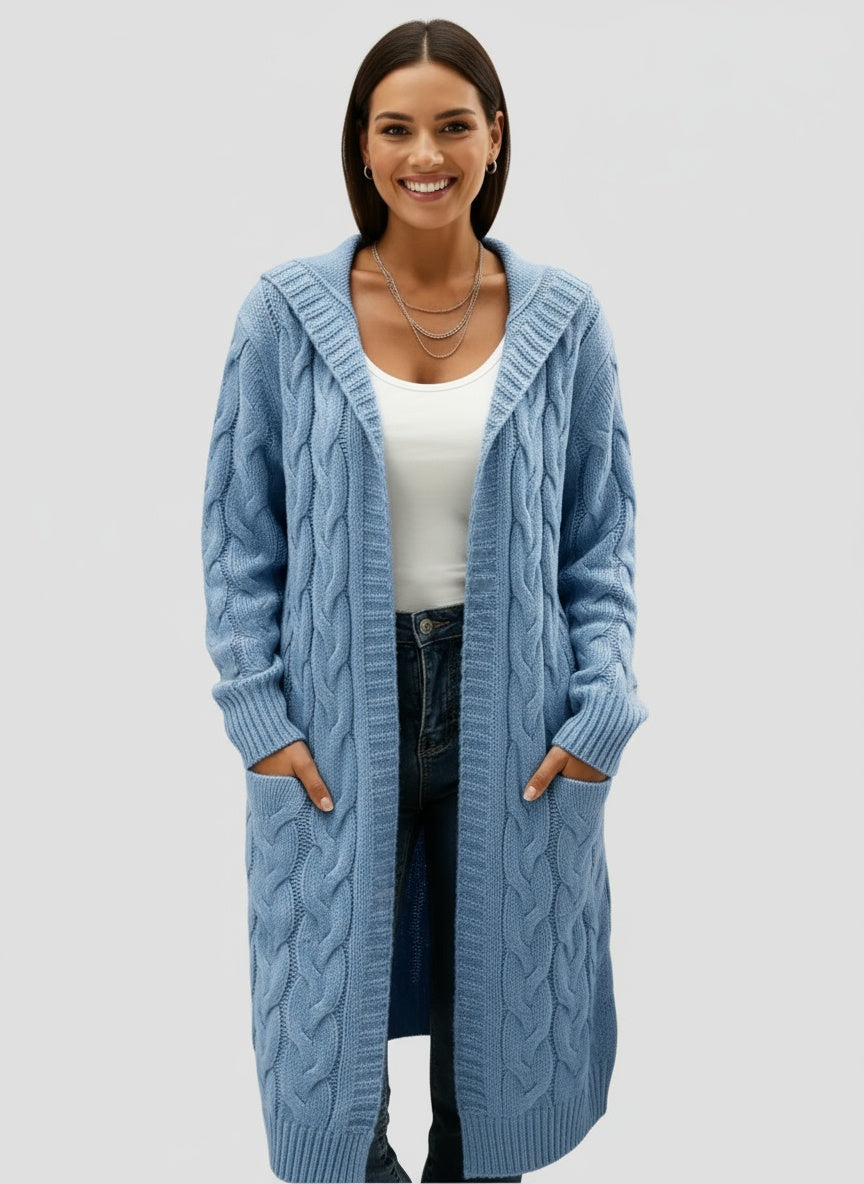 TULIA | DŁUGI DZIANINOWY KARDIGAN – NOWOCZESNA WSZECHSTRONNOŚĆ Z DETALEM KAPTURA 9