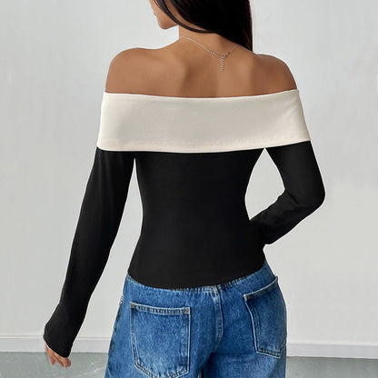 Top damski – off-shoulder z kokardą i długim rękawem