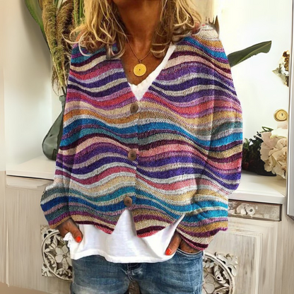 Wzorzysty kardigan zapinany z przodu na guziki dla kobiet 0