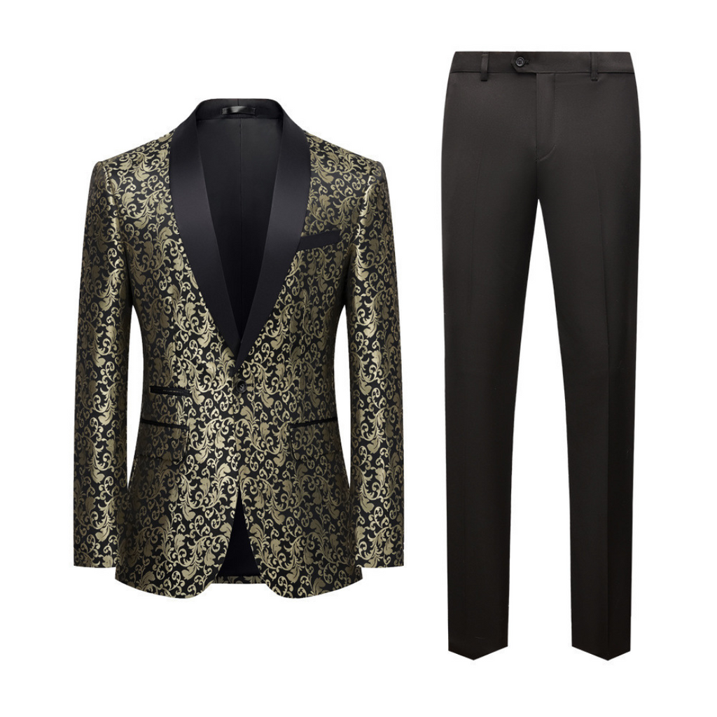 Wzorzysty smoking z marynarką i błyszczącymi klapami dla mężczyzn 5