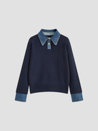 YSANDRA | SWETER DAMSKI Z DŻINSOWYMI DETALAMI – NATURALNY KOMFORT I MIEJSKI WYRÓŻNIENIE 1