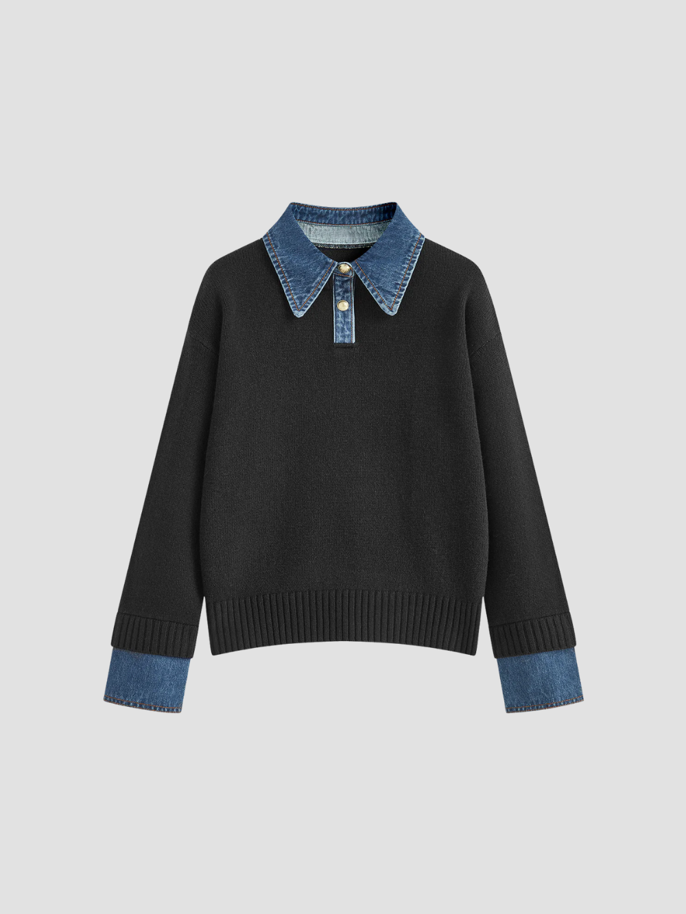 YSANDRA | SWETER DAMSKI Z DŻINSOWYMI DETALAMI – NATURALNY KOMFORT I MIEJSKI WYRÓŻNIENIE 3