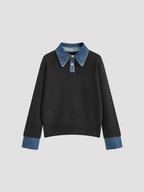 YSANDRA | SWETER DAMSKI Z DŻINSOWYMI DETALAMI – NATURALNY KOMFORT I MIEJSKI WYRÓŻNIENIE 3