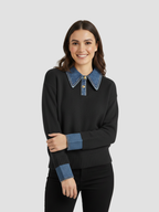 YSANDRA | SWETER DAMSKI Z DŻINSOWYMI DETALAMI – NATURALNY KOMFORT I MIEJSKI WYRÓŻNIENIE 4