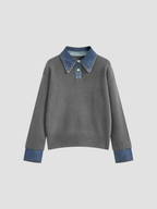 YSANDRA | SWETER DAMSKI Z DŻINSOWYMI DETALAMI – NATURALNY KOMFORT I MIEJSKI WYRÓŻNIENIE 5