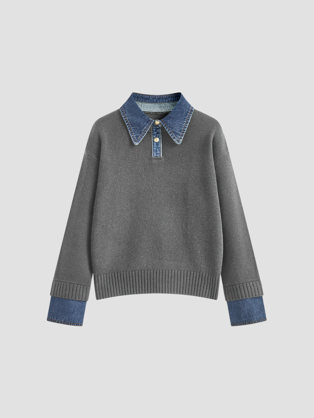 YSANDRA | SWETER DAMSKI Z DŻINSOWYMI DETALAMI – NATURALNY KOMFORT I MIEJSKI WYRÓŻNIENIE 5