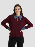 YSANDRA | SWETER DAMSKI Z DŻINSOWYMI DETALAMI – NATURALNY KOMFORT I MIEJSKI WYRÓŻNIENIE 8