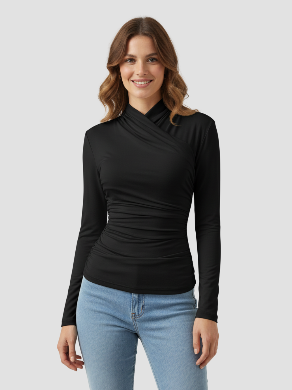 ZAFIRA | DAMSKI TOP Z DŁUGIM RĘKAWEM I WIĄZANYM KOŁNIERZEM – WYPROFILOWANA ELEGANCJA I TRWAŁY KOMFORT 4