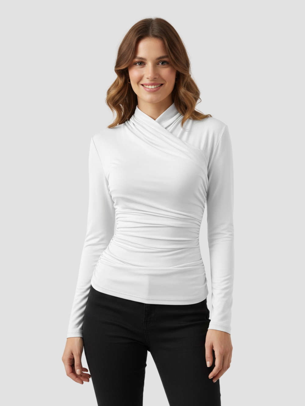 ZAFIRA | DAMSKI TOP Z DŁUGIM RĘKAWEM I WIĄZANYM KOŁNIERZEM – WYPROFILOWANA ELEGANCJA I TRWAŁY KOMFORT 6