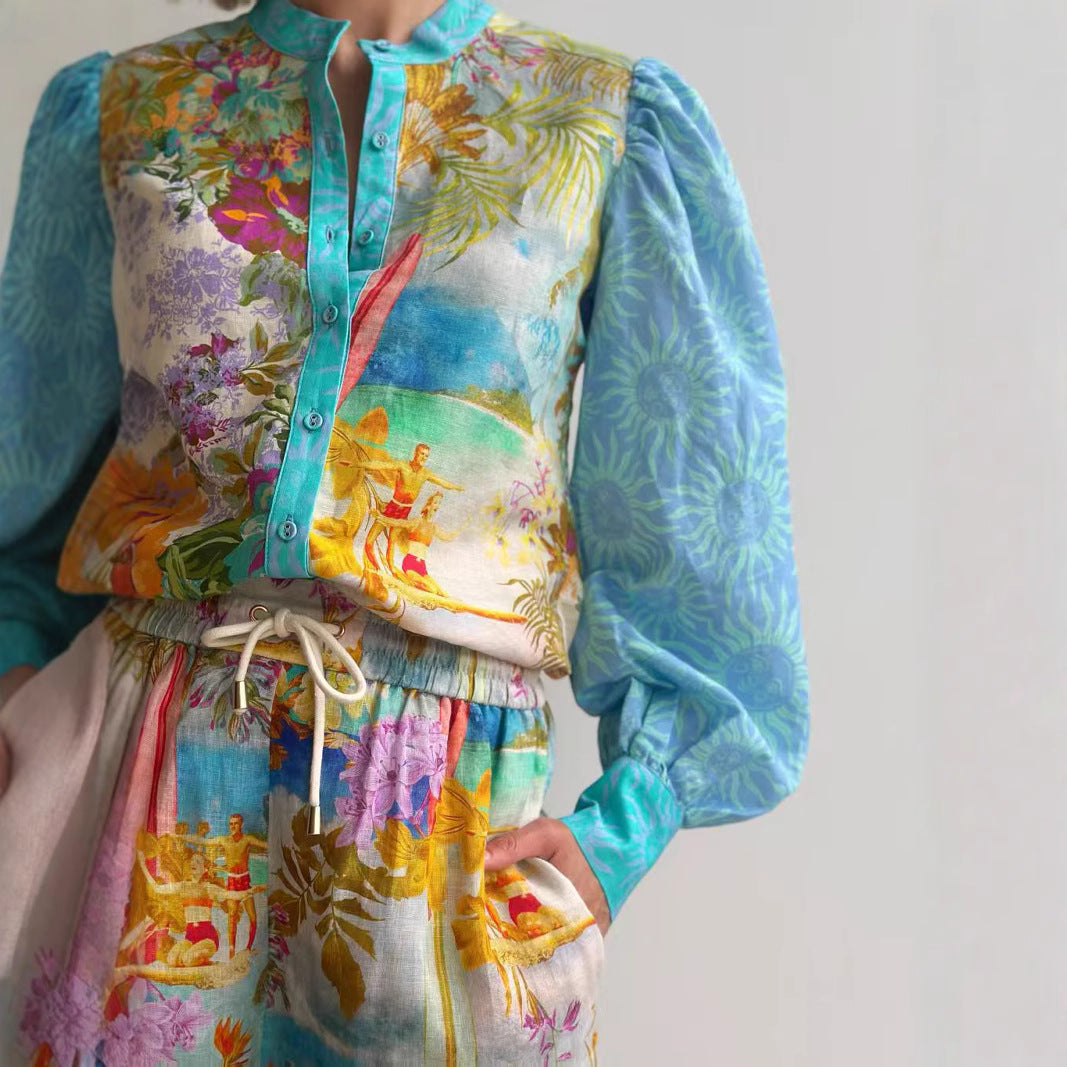 Zestaw damski – koszula i szorty z lnu