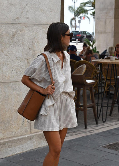 Zestaw damski – lniany w paski