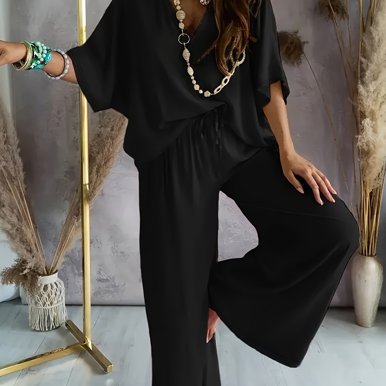 Zestaw damskich dwupartowych | Płynny komfort boho na ciepłe dni Elina